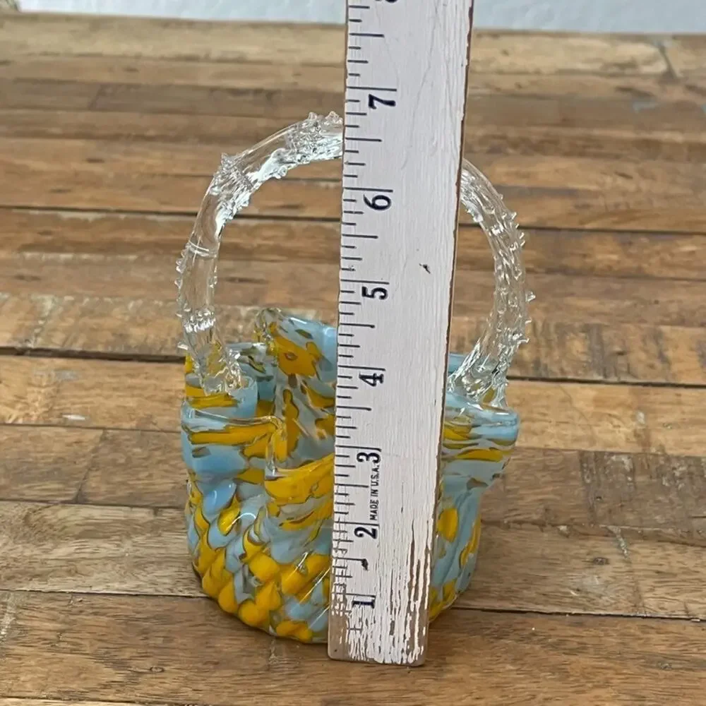 Czech Spatter Glass Ruffled Basket with Thorn Tree Branch Handle